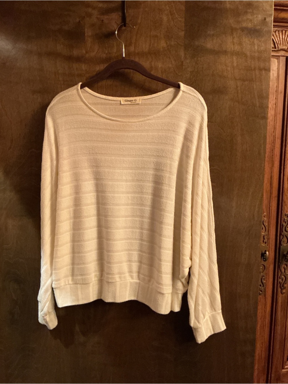 Ginger G Cream Ribbed Crewneck Sweater